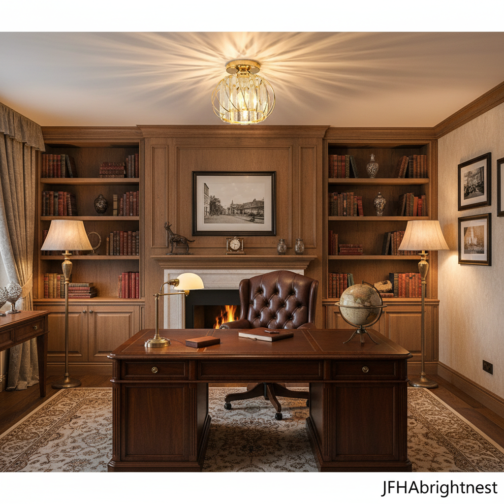 Aurelia gold crystal flush mount ceiling light in a home study
