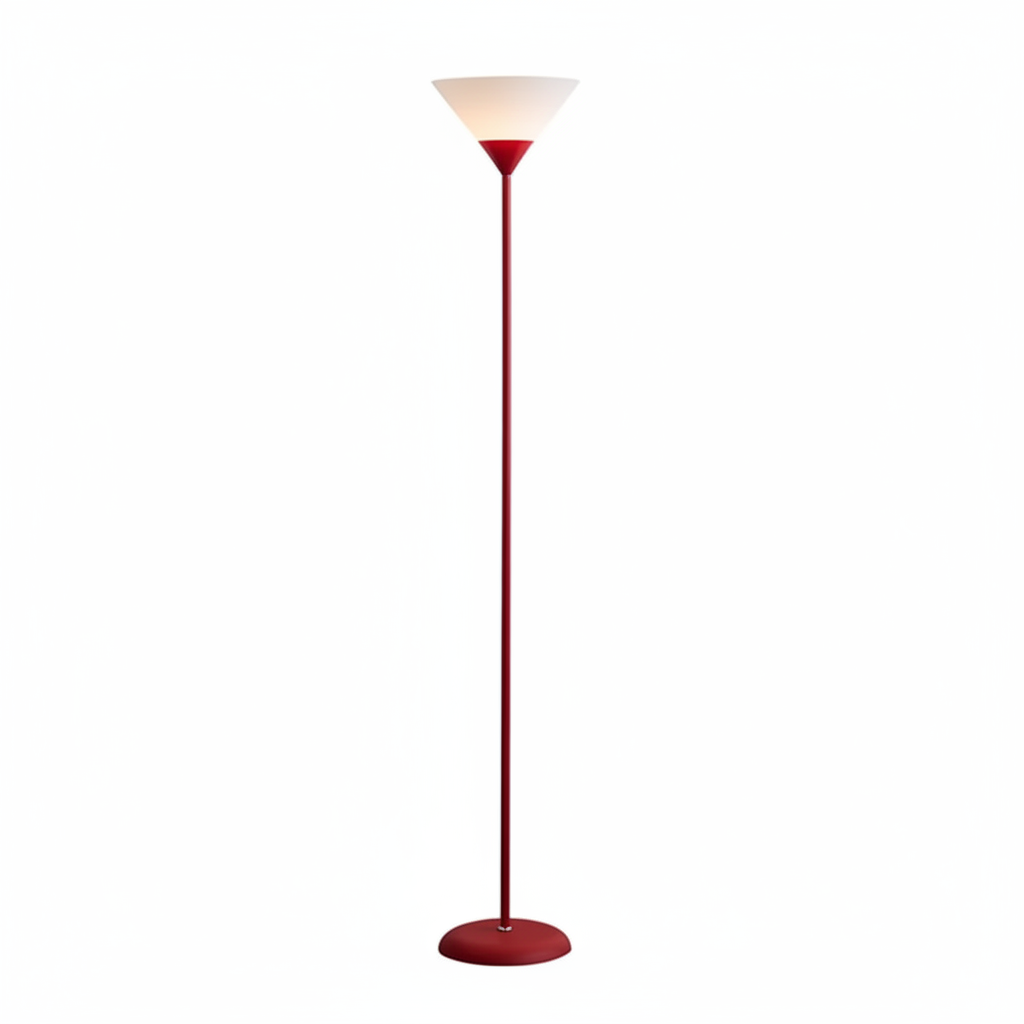 Coppa uplighter floor lamp in red with frosted acrylic cone shade
