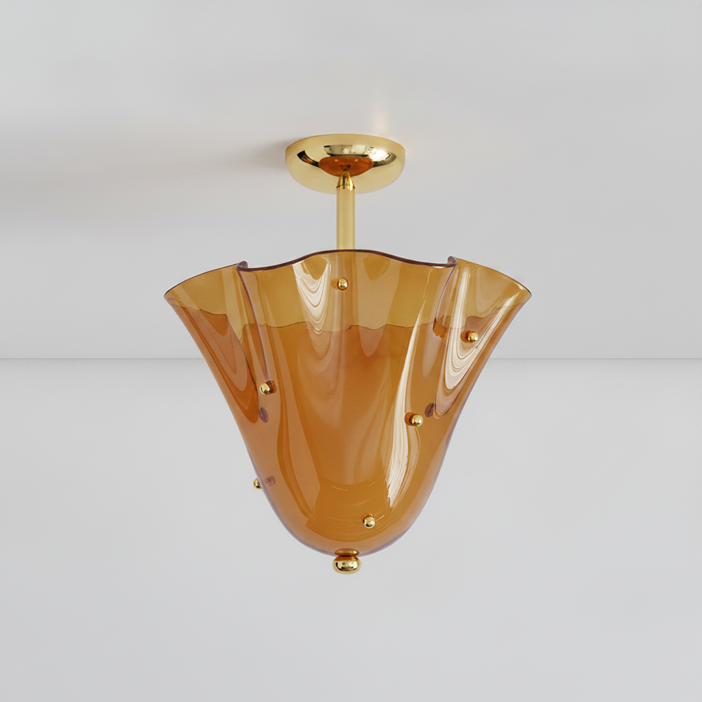 Eldis art glass semi flush ceiling light in Gold and Brown