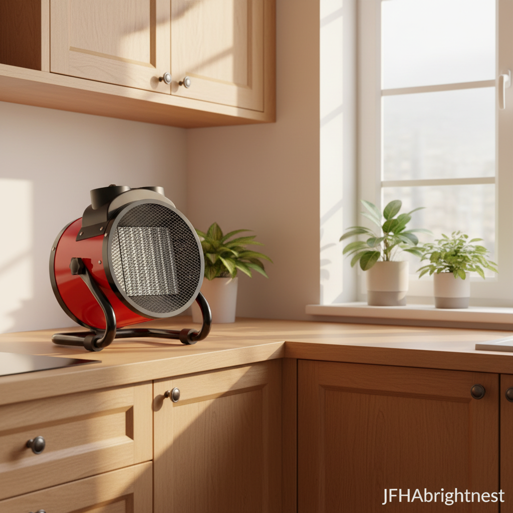 Space heater on kitchen countertop with morning light and plants – JFHAbrightnest lifestyle