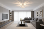Square black acrylic flush mount ceiling light in a modern living room