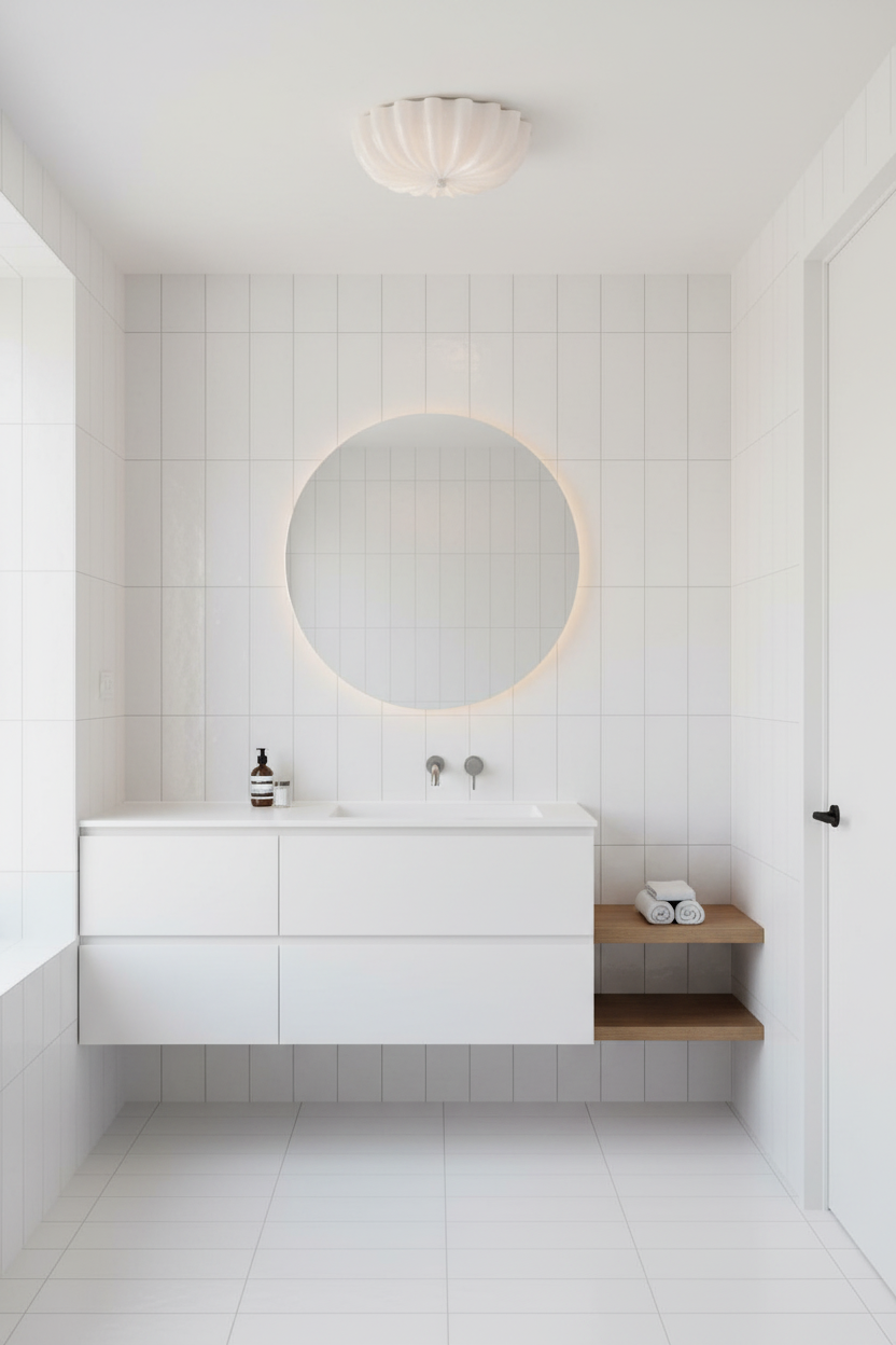 Wyna Blown Glass Ceiling Light installed in a modern minimalist bathroom