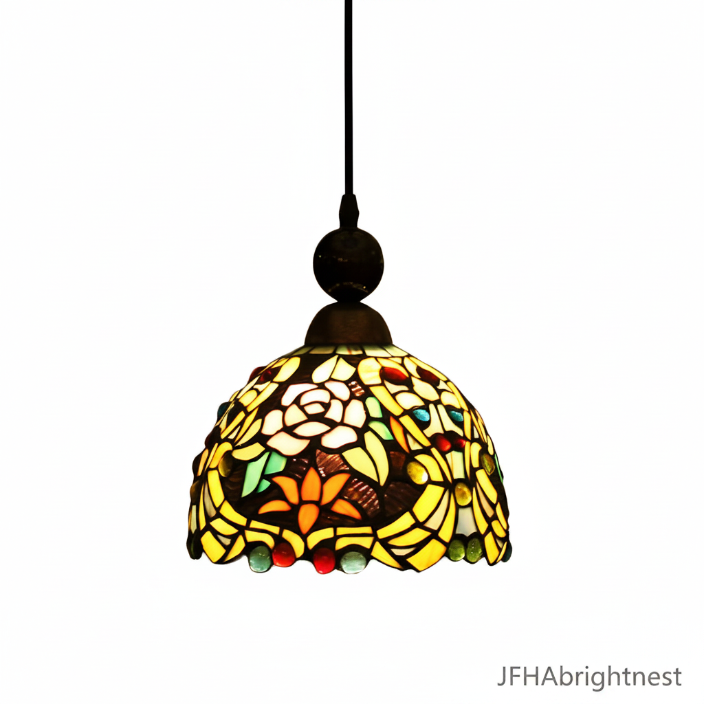 Sakura Glow Tiffany Pendant Lamp in Yellow – product photo on white background