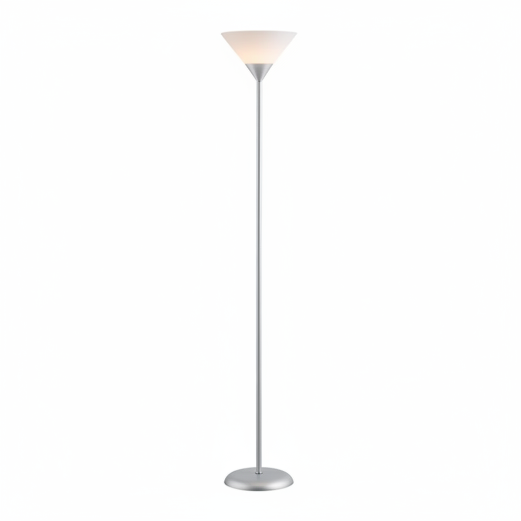 Coppa uplighter floor lamp in silver with frosted acrylic cone shade
