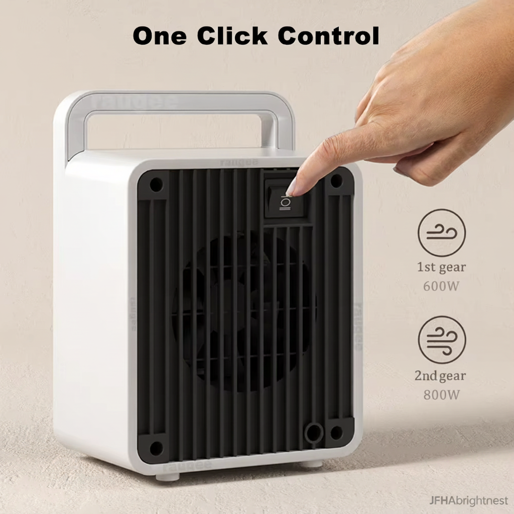 Vesta heater one-button control with 600W and 800W heat settings - JFHABrightNest