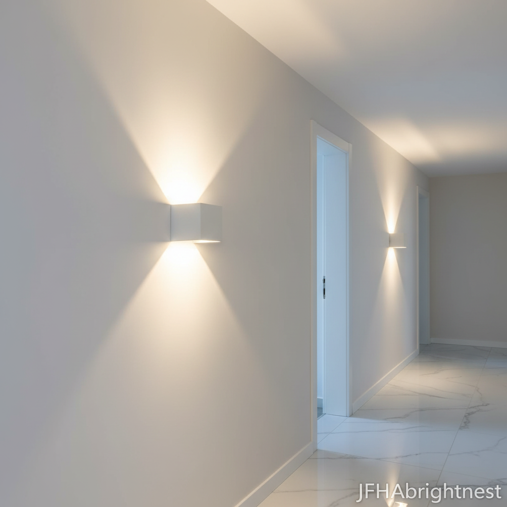 White Norvik indoor wall light in a hallway, cool white
