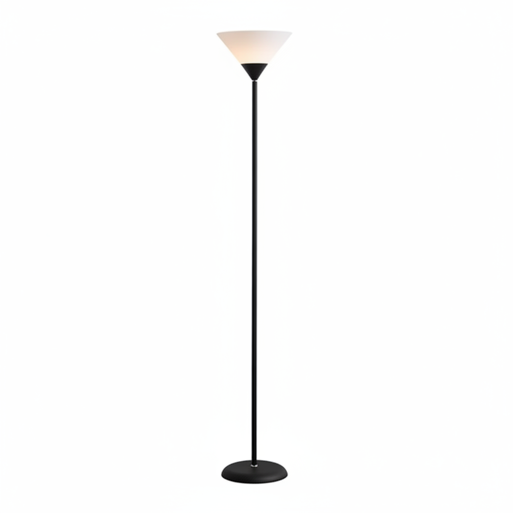 Coppa uplighter floor lamp in black with frosted acrylic cone shade