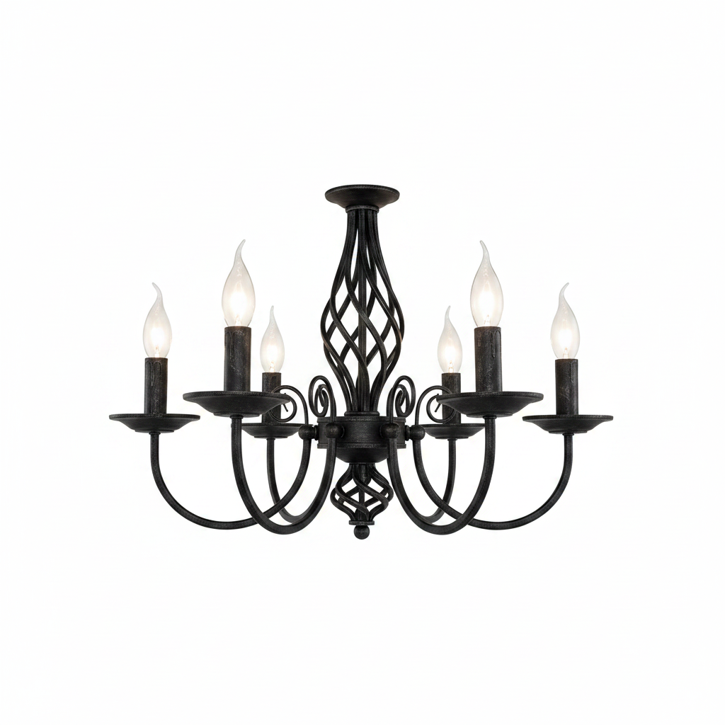 Lumière Noir French Country 6-Arm Vintage Chandelier in black wrought iron