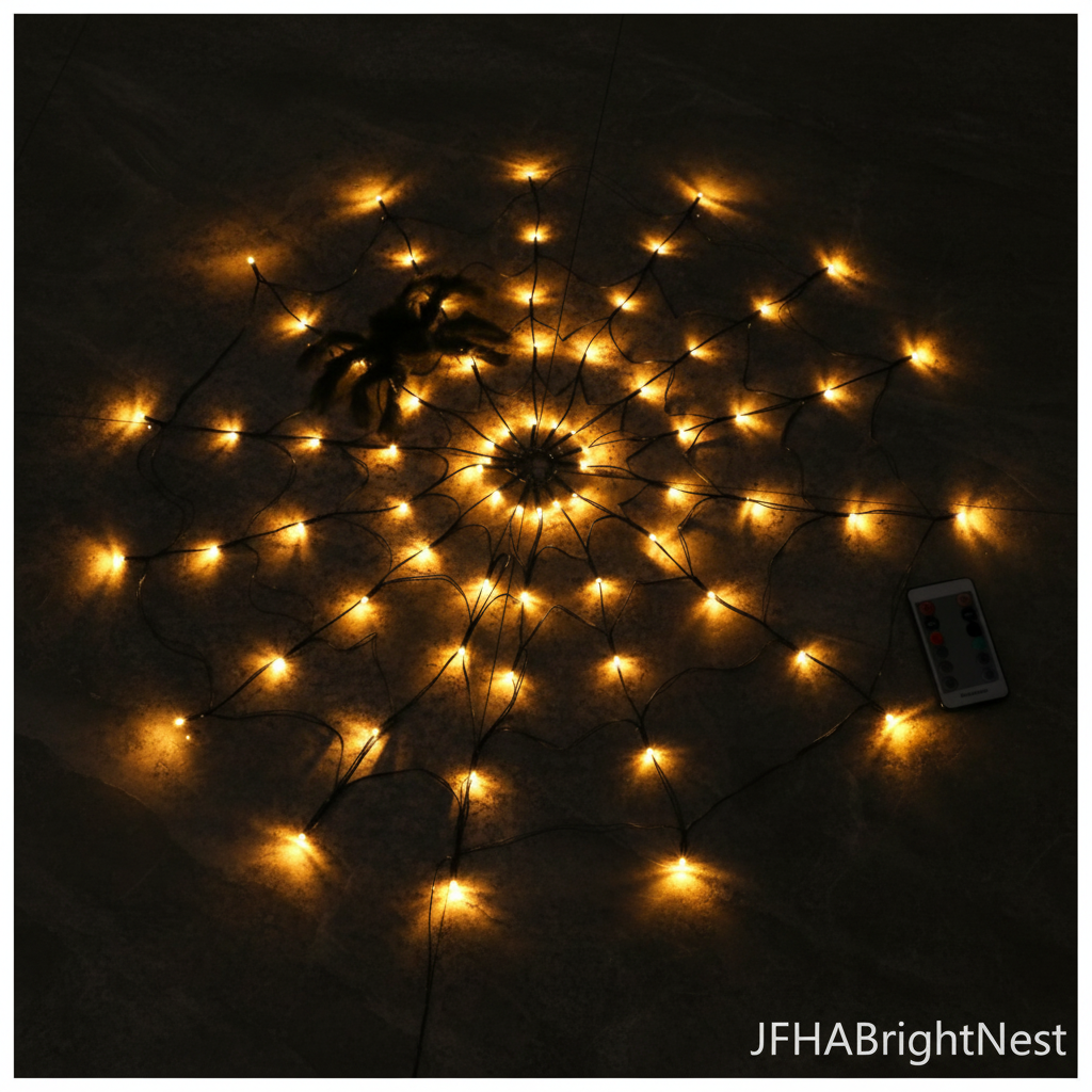 Cobweb Halloween LED net light with 70 natural white LEDs in 1m, with remote control – JFHABrightNest
