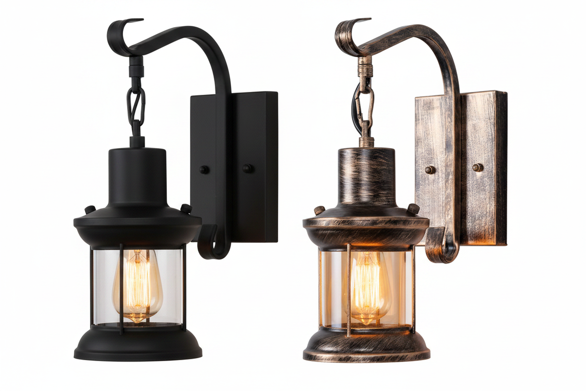 Etra Retro Wall Lamp - Black and Bronze close-up comparison