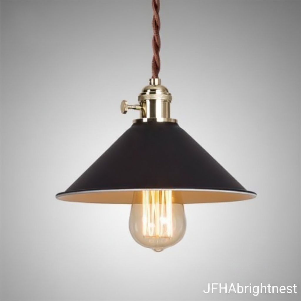 Grey industrial cone pendant light with adjustable rope drop - JFHA BrightNest