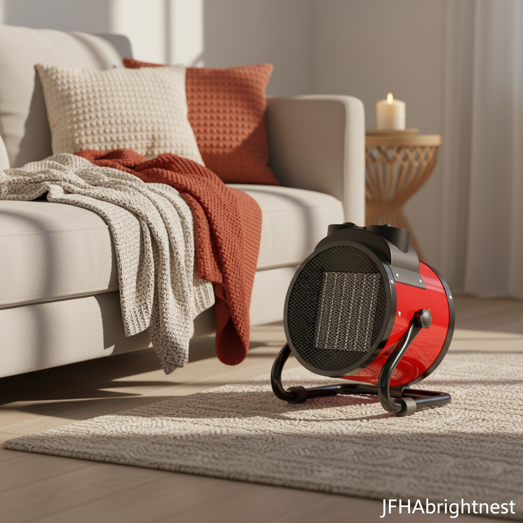 Space heater next to sofa with warm winter blankets – JFHAbrightnest lifestyle