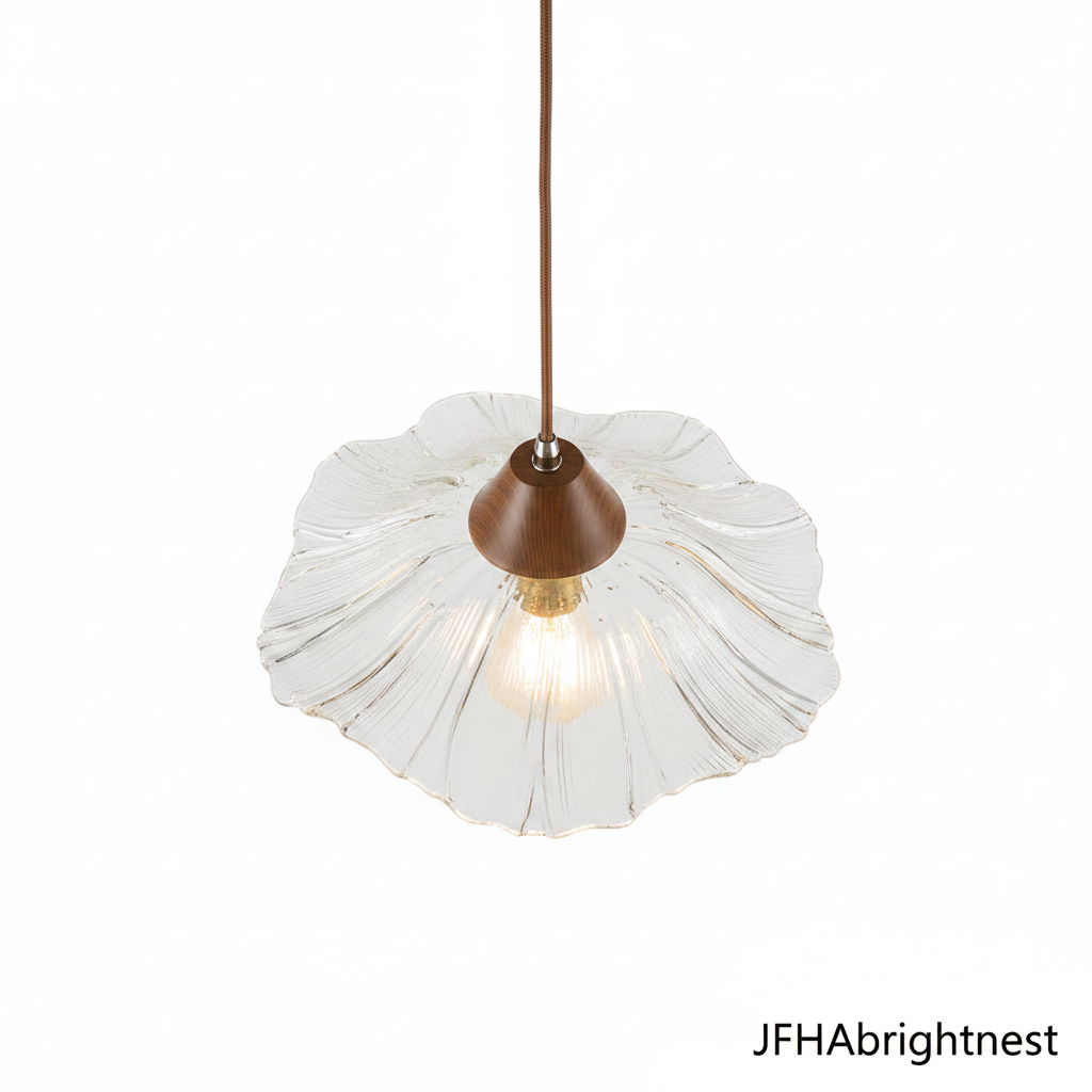1-light flower glass pendant top-down studio shot on white background