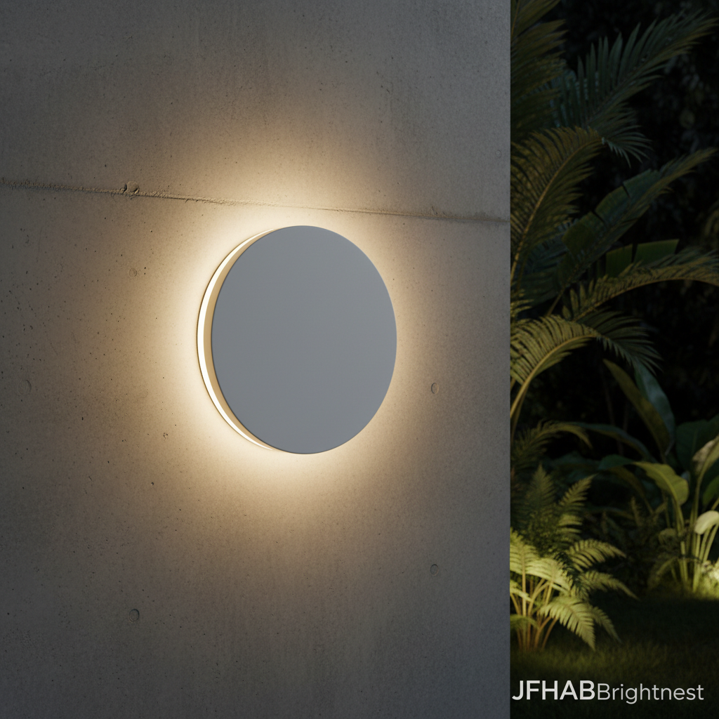 Klyne outdoor wall light in White Round at night