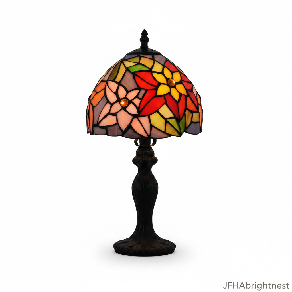 Petal Glow Tiffany Table Lamp in Black – product photo on white background