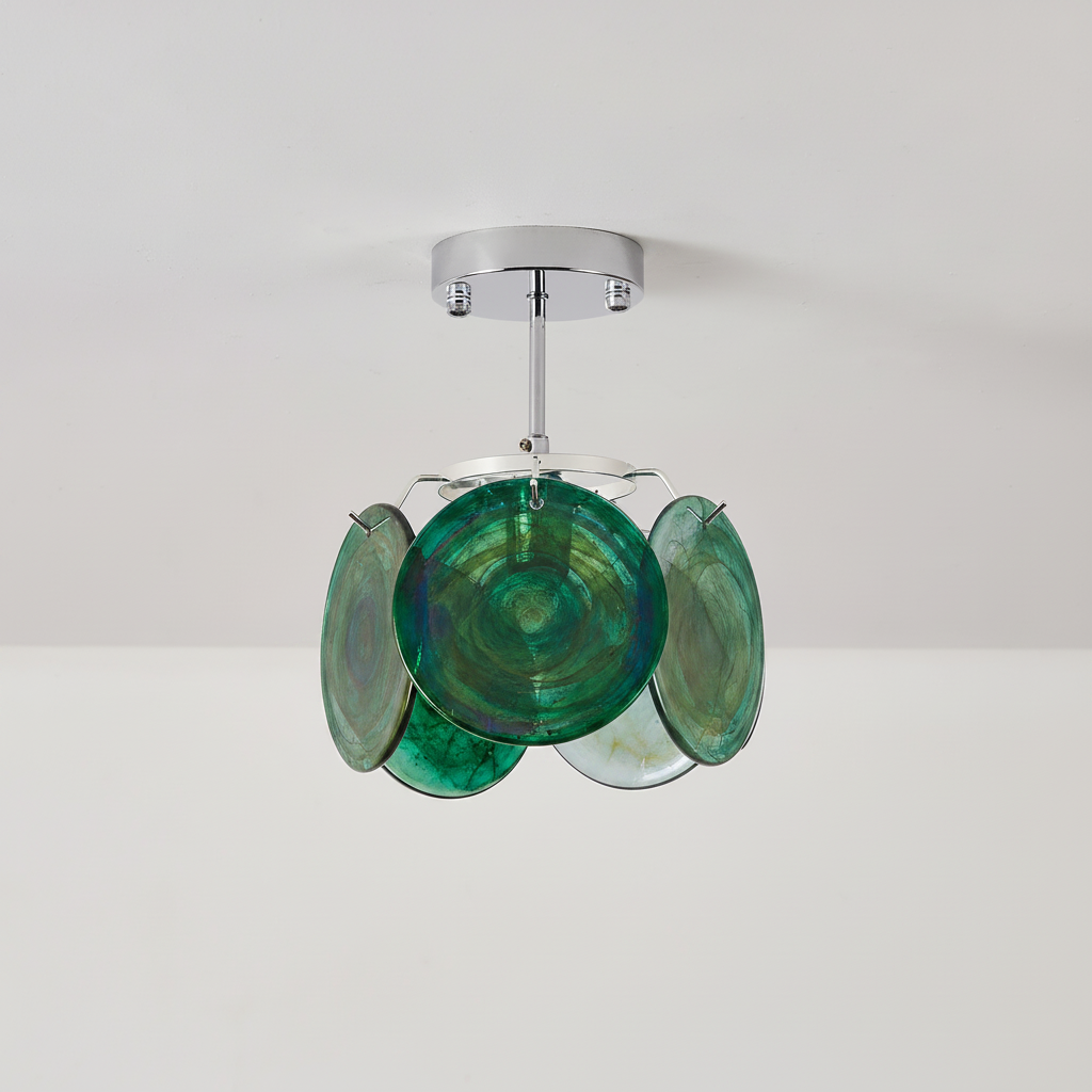 Feyon ceiling light in Green with iridescent emerald glass shade