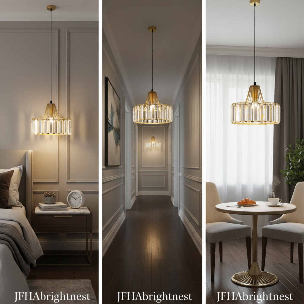 Gold Crystal Pendant Light - solo over bedside table, hallway, small dining