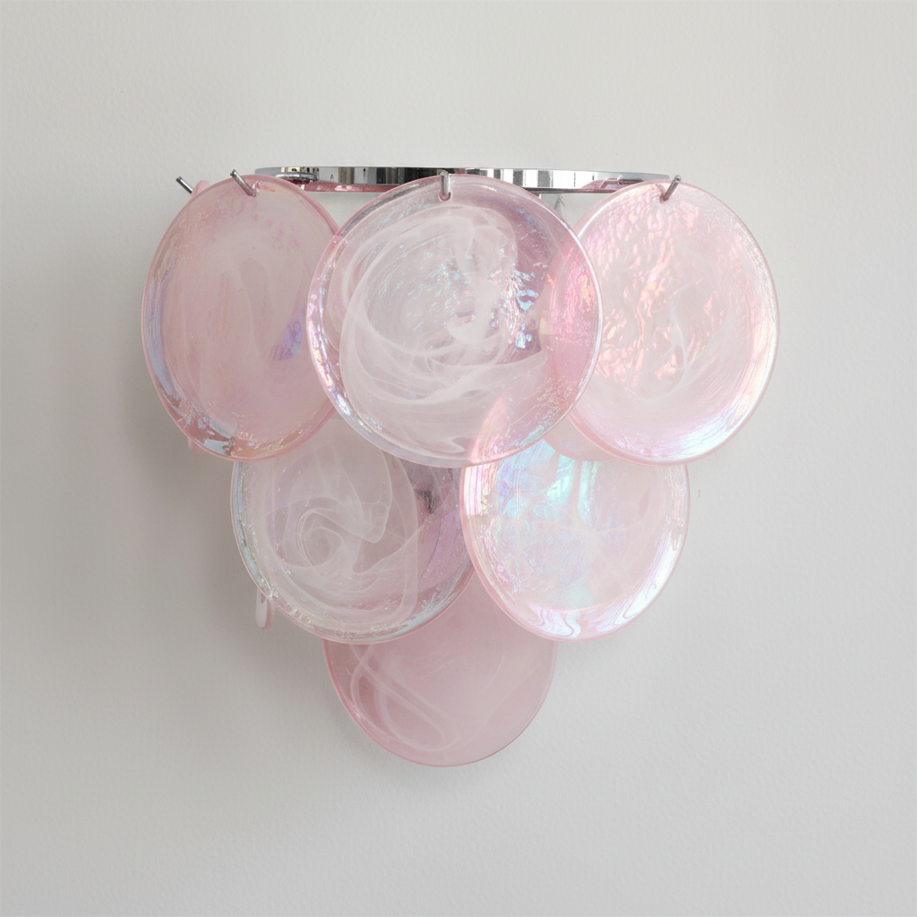 Ephira art glass wall lamp in Pink with a polished chrome body