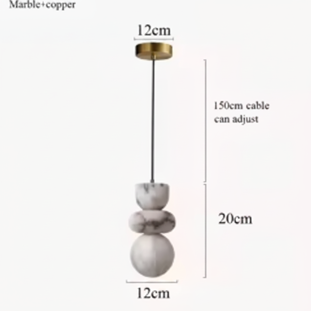 Spanish marble pendant light dimension diagram - 12cm shade, 150cm adjustable cable