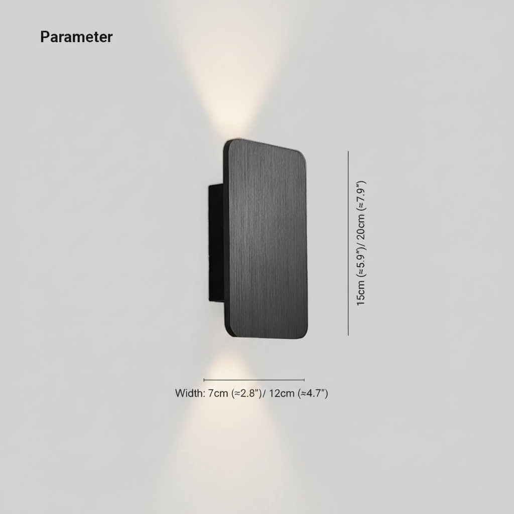 Ingram wall light size chart: small 7 by 15cm, large 12 by 20cm