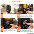 4-step usage guide infographic: plug in, turn on, set timer, turn off with 15-second cooling countdown – JFHAbrightnest branding