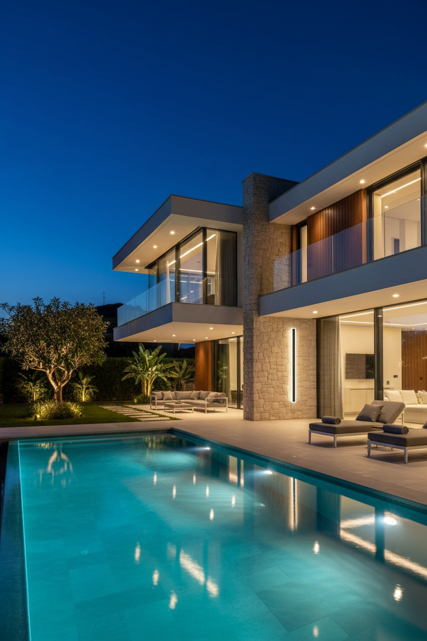 Vynn Linear Outdoor Wall Lamp - Warm White villa pool