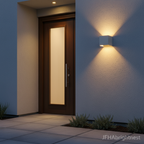 Grey Norvik outdoor wall light side angle on a garden wall
