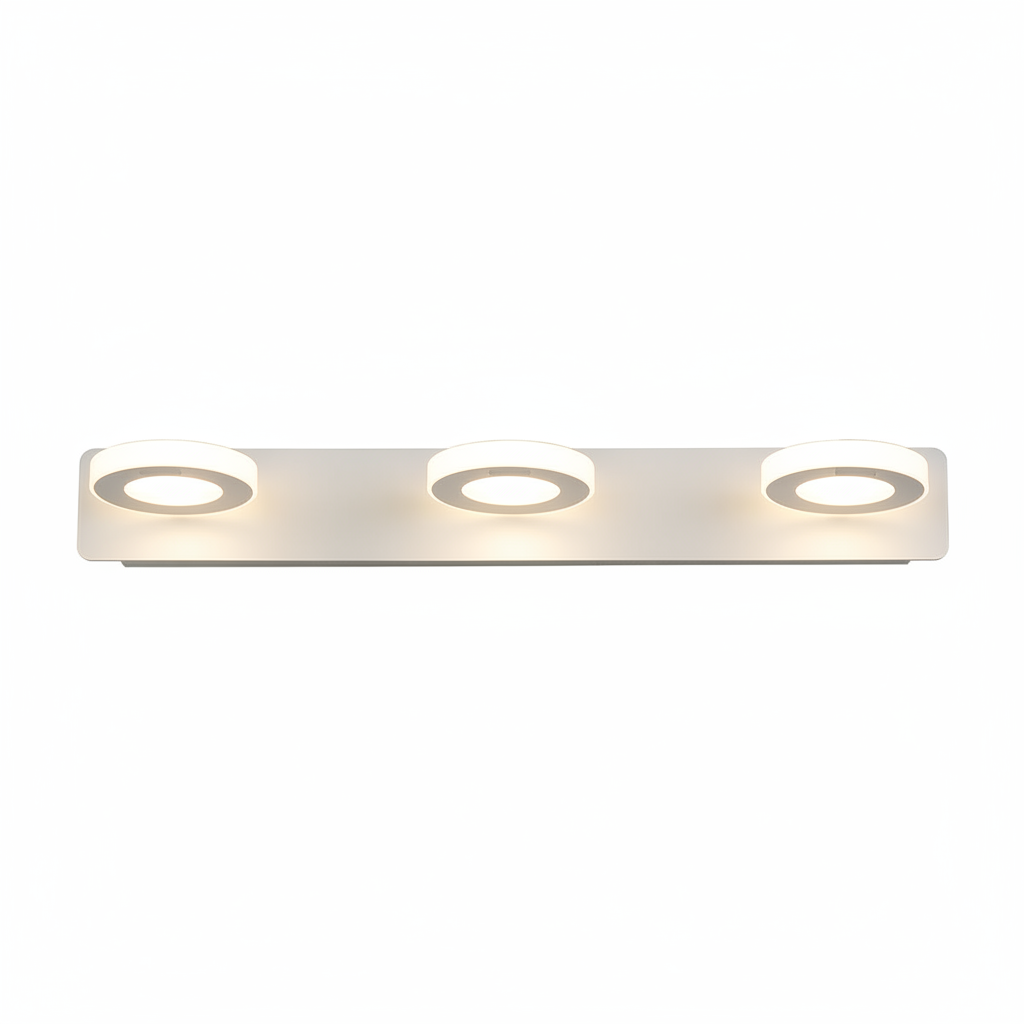 3-light bathroom wall light in white with three round frosted LED heads