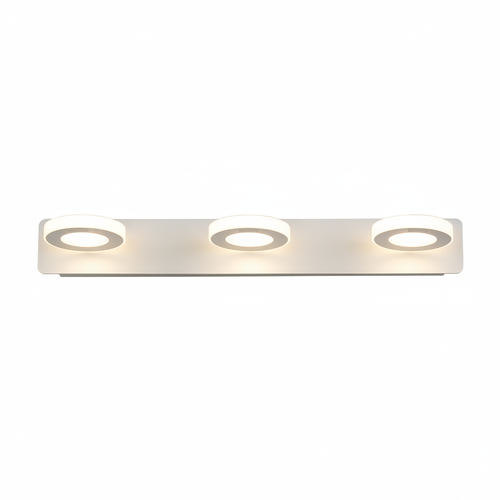 3-light bathroom wall light in white with three round frosted LED heads