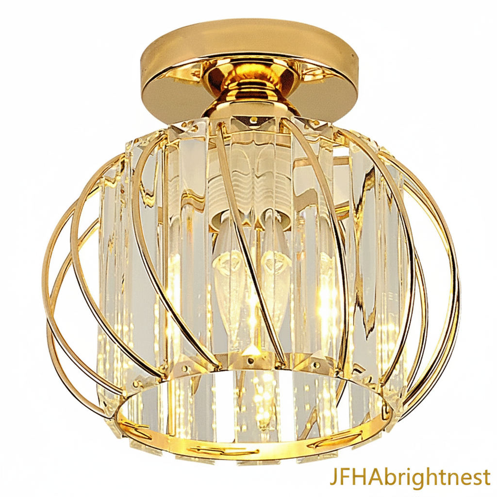 Aurelia gold crystal flush mount ceiling light on a white background