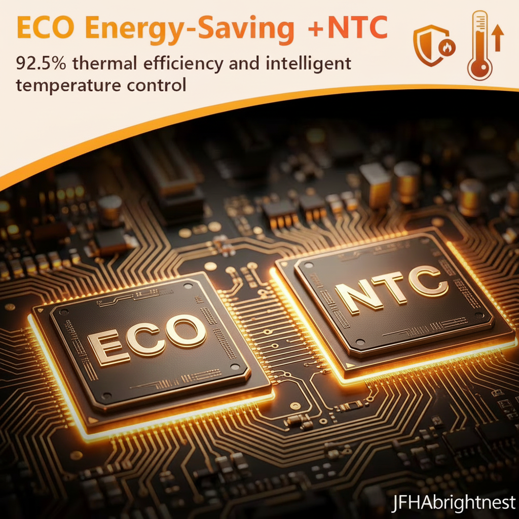 ECO Energy-Saving + NTC intelligent temperature control, 92.5% thermal efficiency circuit board infographic – JFHAbrightnest branding