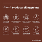 Product selling points infographic – 8 quality assurance features on dark brown background with JFHAbrightnest branding
