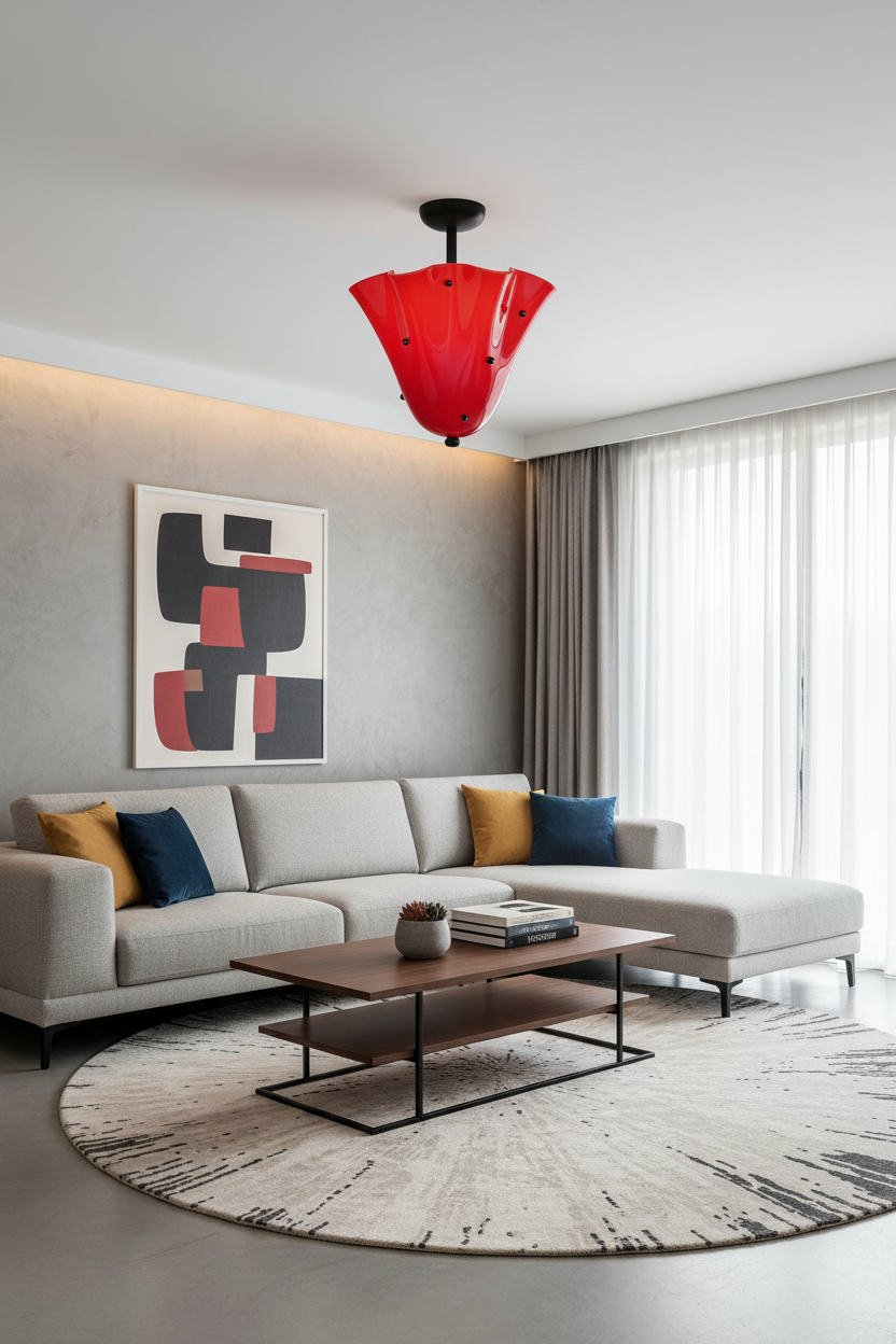 Eldis art glass semi flush ceiling light in a modern living room