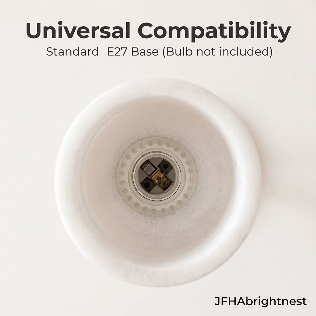 Underside of the marble pendant showing the standard E27 bulb holder, bulb not included