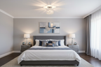 Square silver acrylic flush mount ceiling light in a modern bedroom
