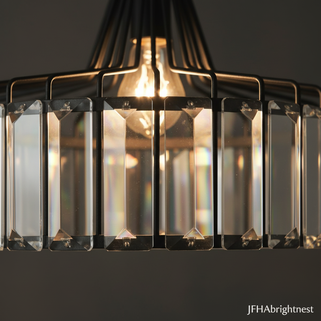 Black Crystal Pendant Light - close-up crystal and metal detail