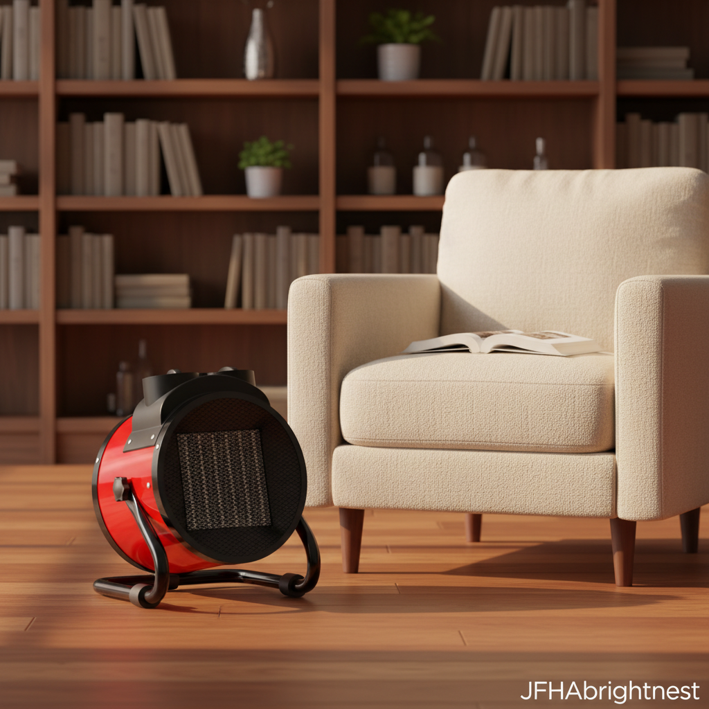 Space heater beside armchair in cosy reading nook with warm amber light – JFHAbrightnest lifestyle