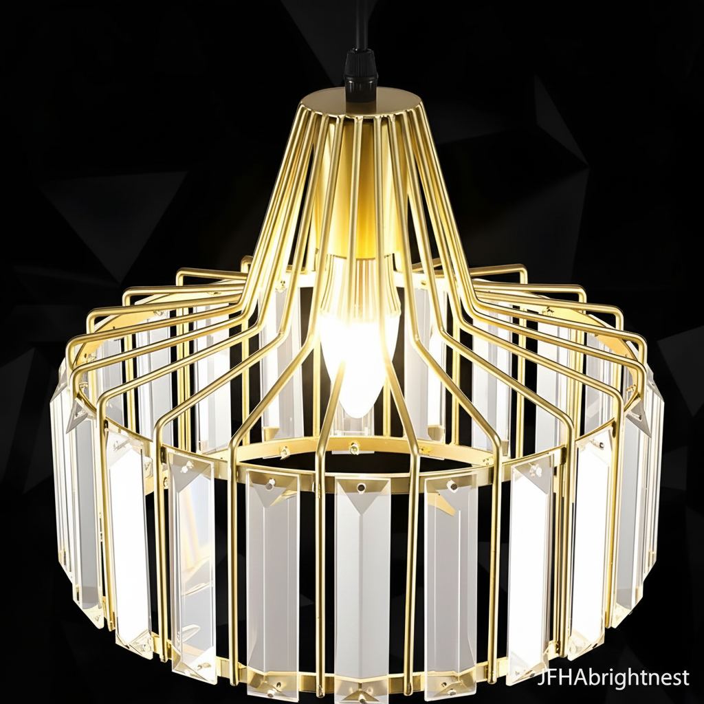 Gold Crystal Pendant Light - close-up crystal and metal detail