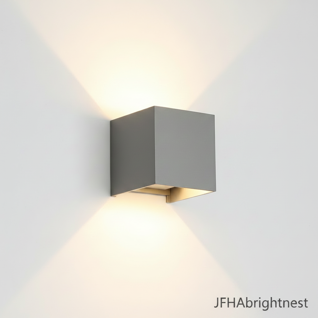 Norvik up and down outdoor wall light in grey, IP65 cube