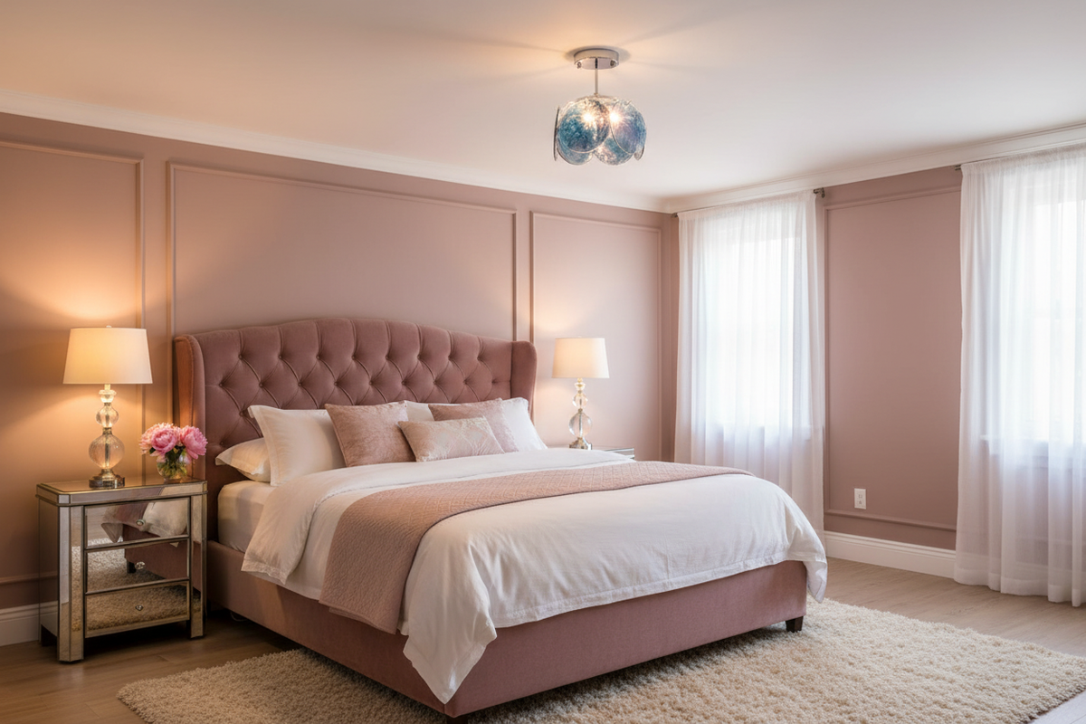 Feyon Pink ceiling lamp in elegant bedroom