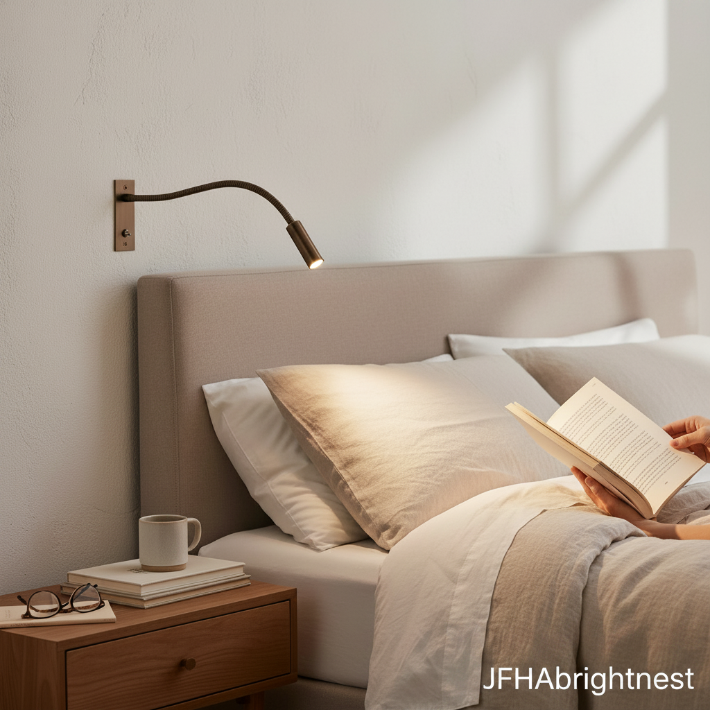 Bronze Halden reading wall light mounted beside a bed