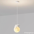 Kids globe cord pendant light with white shade and bear figurine