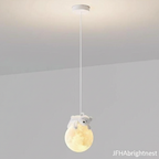 Kids globe cord pendant light with white shade and bear figurine