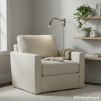 Brushed nickel Halden reading wall light in a reading corner