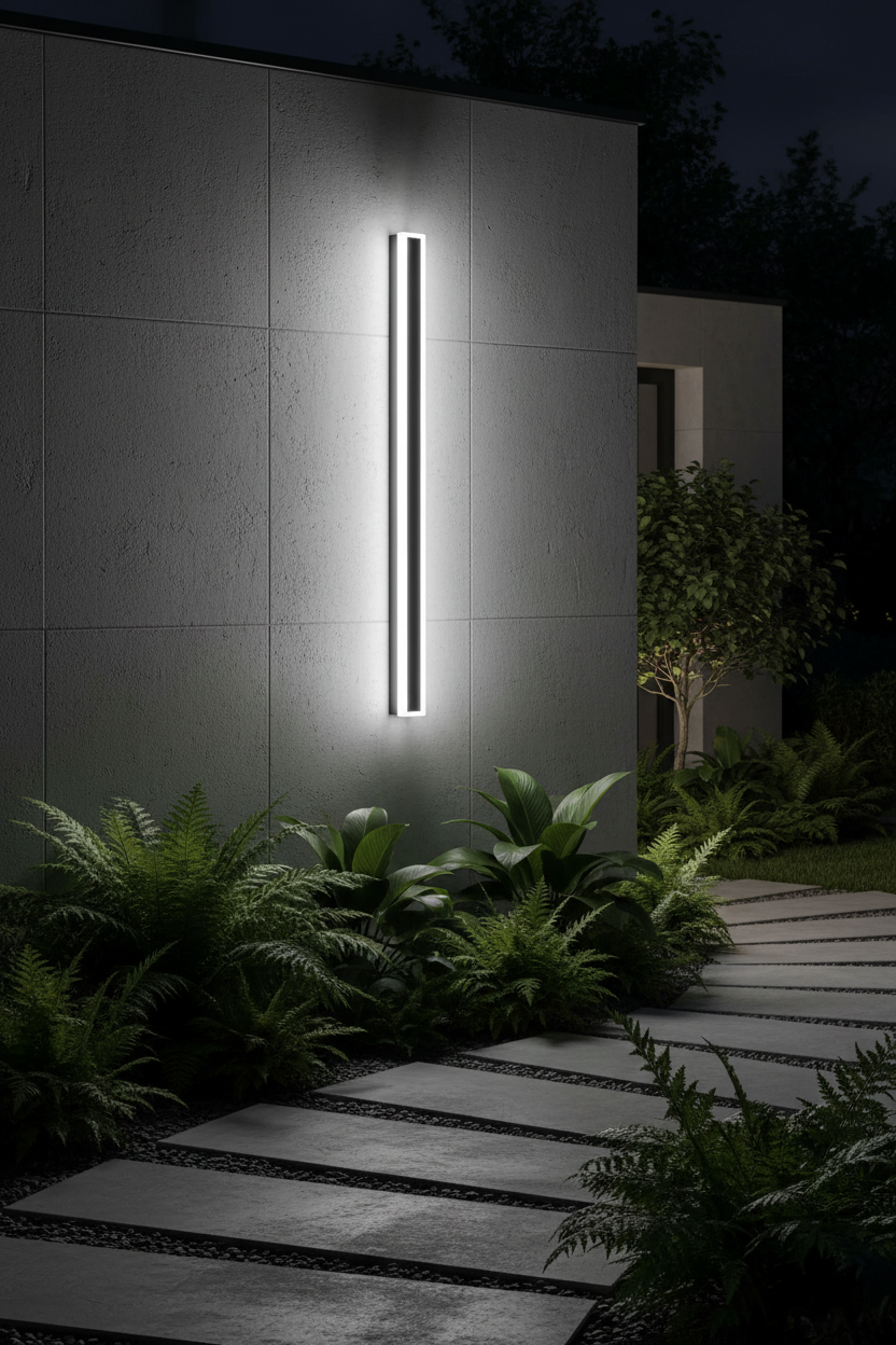 Vynn Linear Outdoor Wall Lamp - Cool White garden setting