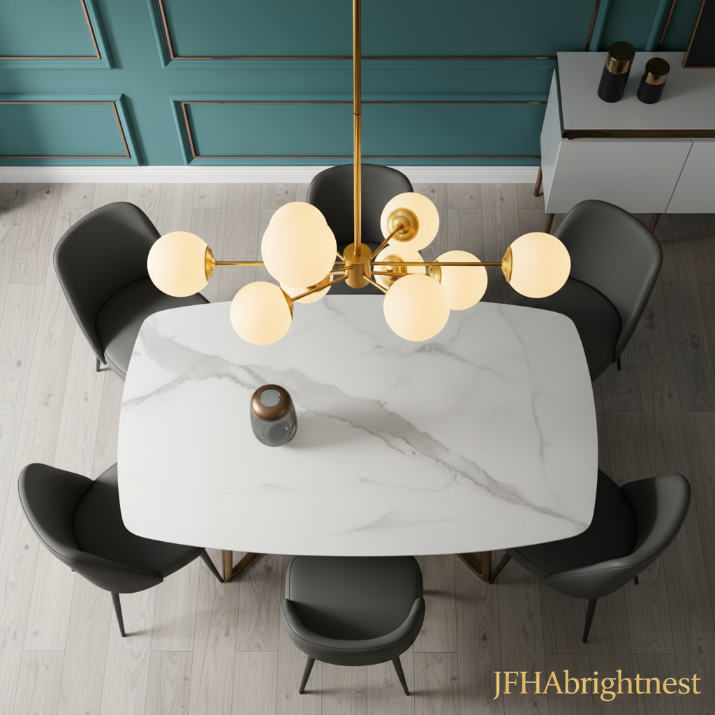 Astra Sputnik Chandelier - Overhead perspective above marble dining table