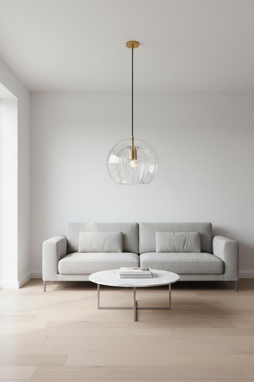 June clear glass globe pendant light with brass hardware