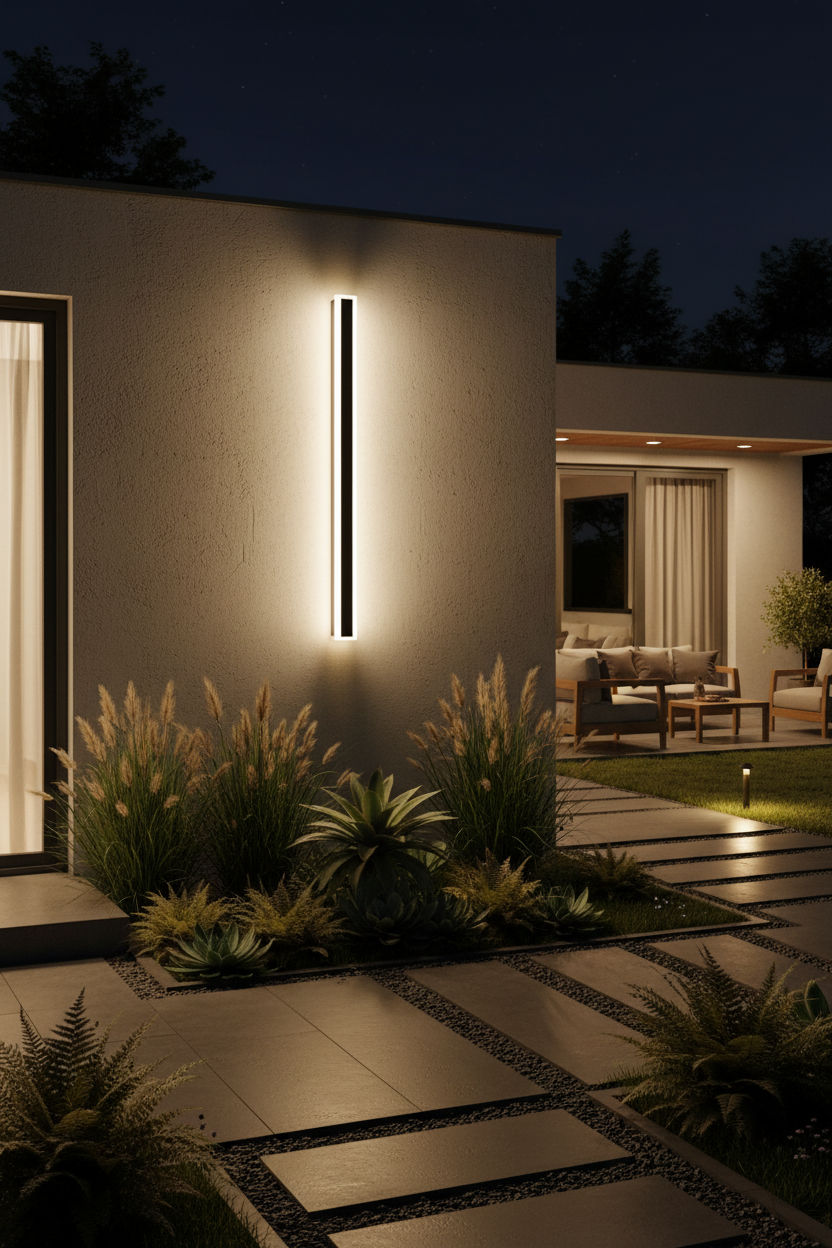 Vynn Linear Outdoor Wall Lamp - Warm White garden setting