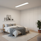 Rilo Oval Ceiling Light in white finish in a cosy Scandinavian bedroom