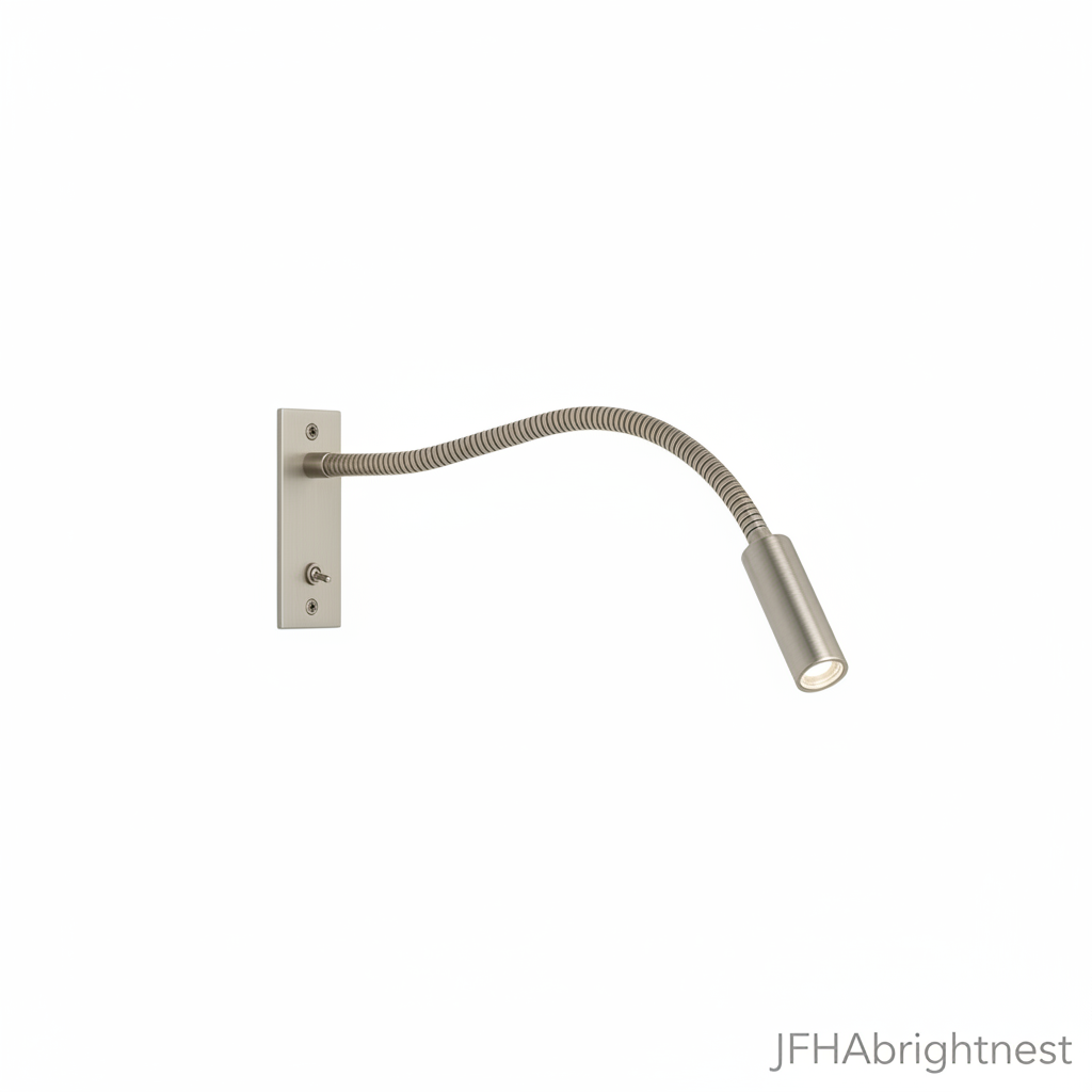 Halden gooseneck reading wall light in brushed nickel, 40cm adjustable arm